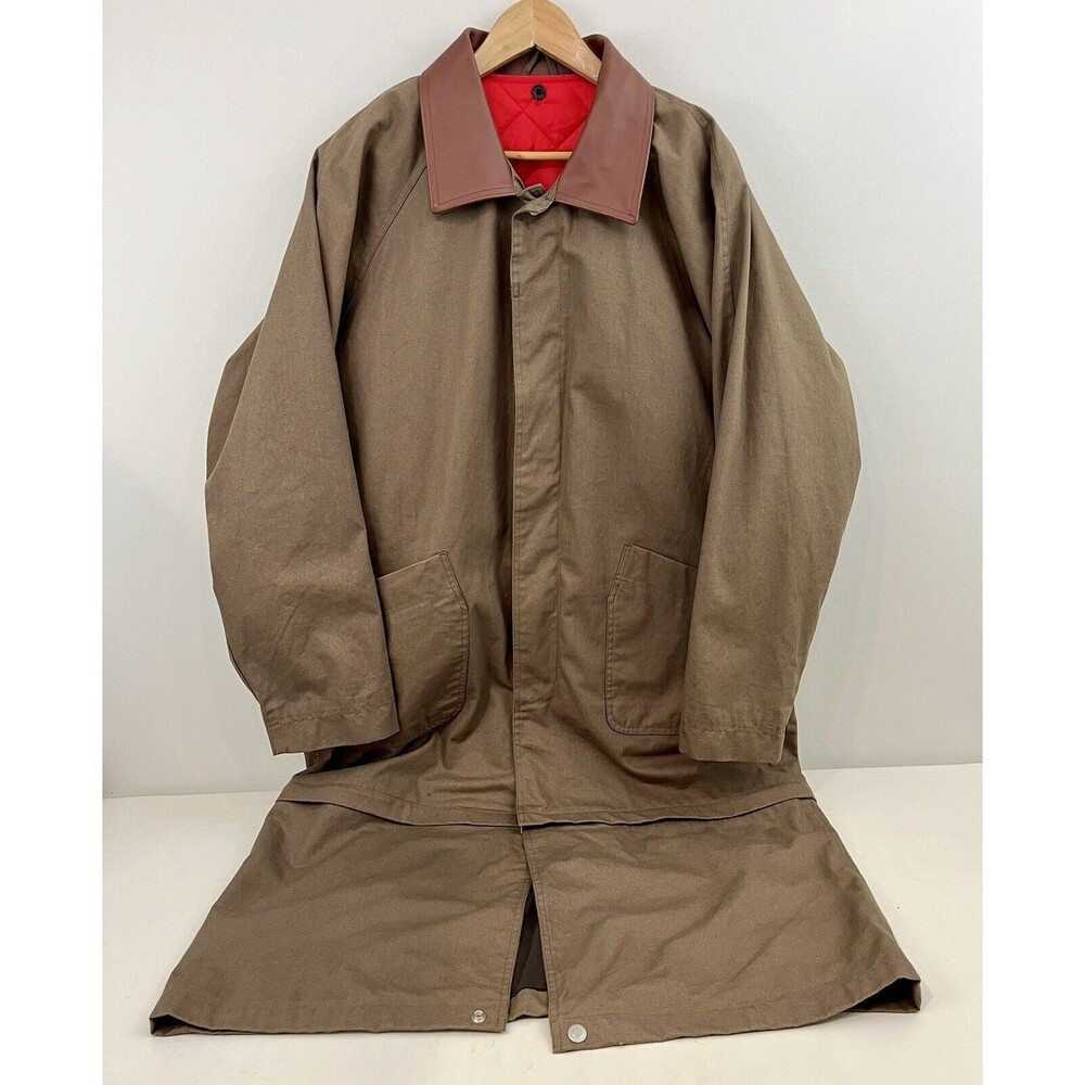 Gilrichco Mens Canvas Trench Coat Sz XL Convertible Removable Lining Leather - Picture 2 of 13